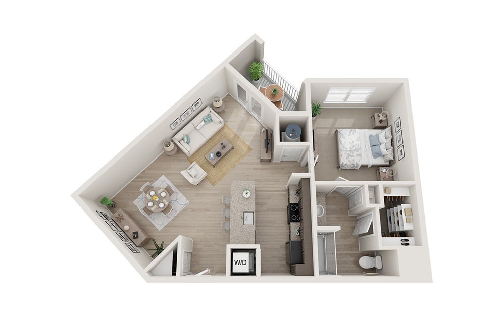 A3 - 1 bedroom floorplan layout with 1 bath and 788 square feet.