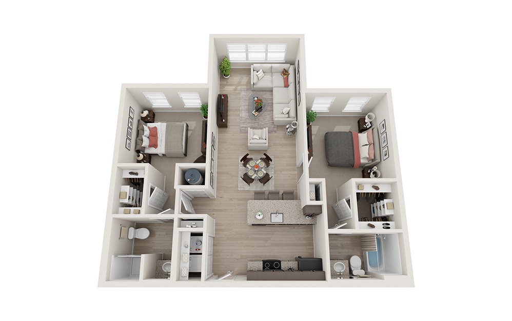B1_S - 2 bedroom floorplan layout with 2 baths and 1031 square feet.