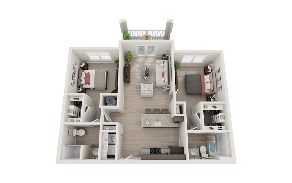 B1 - 2 bedroom floorplan layout with 2 baths and 953 square feet.