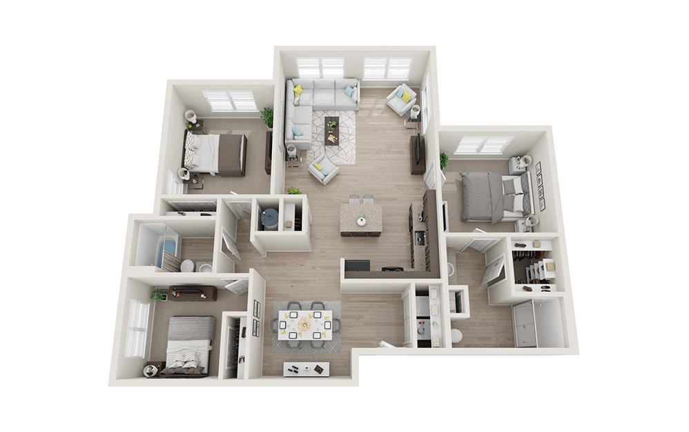 C1_S - 3 bedroom floorplan layout with 2 baths and 1382 square feet.